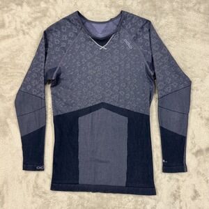 Odlo Shirt Womens Large Base Layer Blue Leopard Cheetah Running Breathable